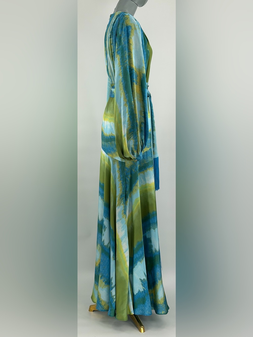 🆕 BRONX & BANCO 🧿 NWOT Coastal Carmen Belted Fringe Gown, Blue - Sz S US 4 - Picture 9 of 16